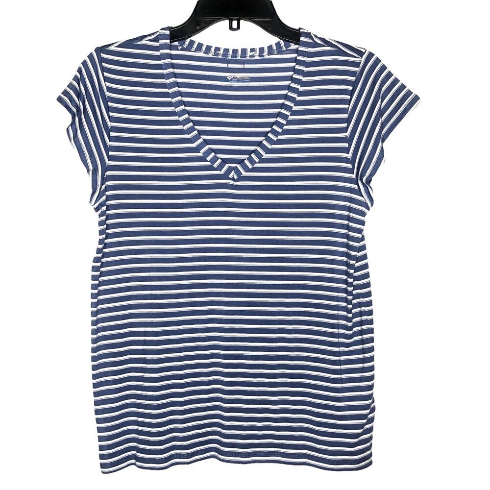 NEW SIZE XS Columbia T Shirt Striped V Neck Short Sleeve Blue Women's No Tags